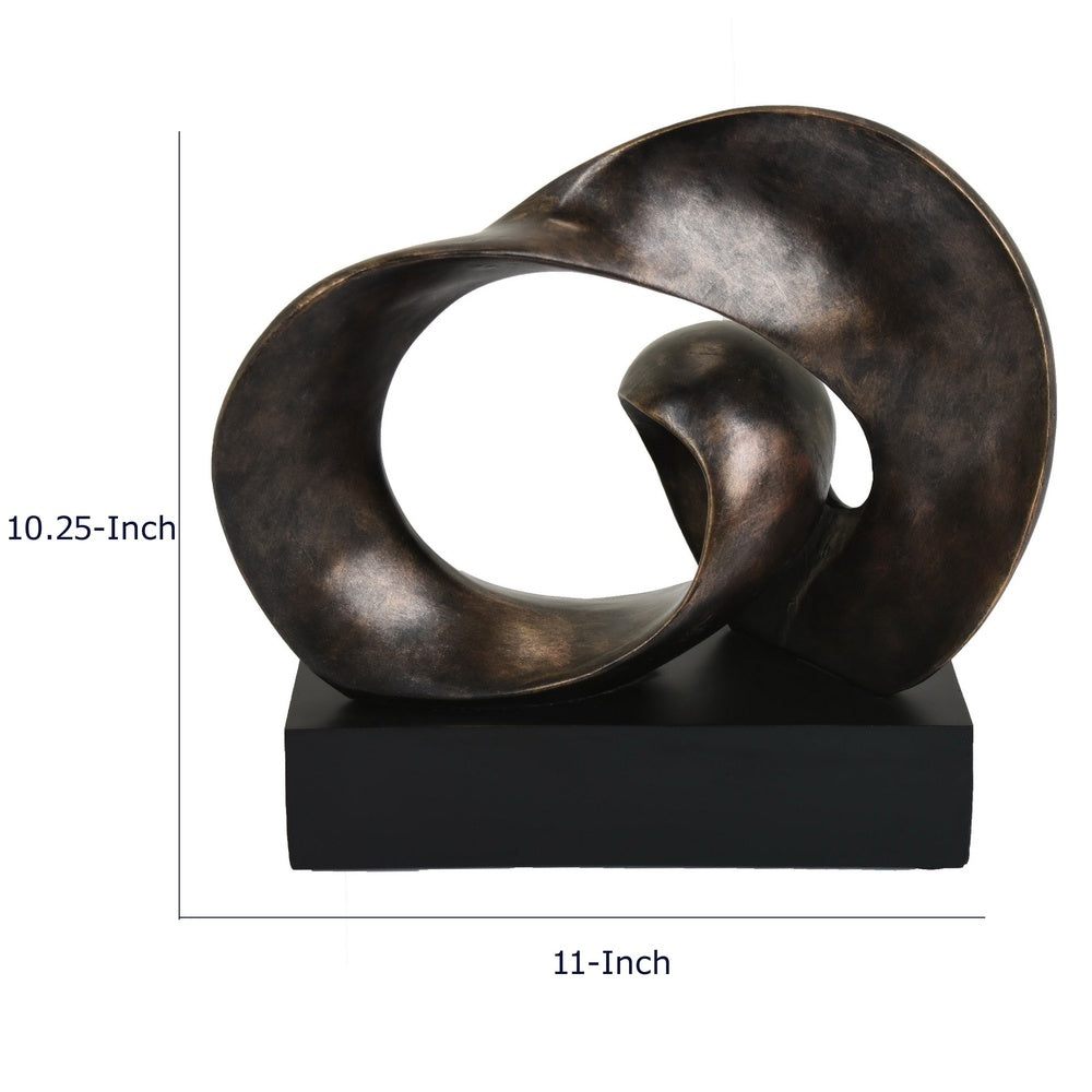 Tabletop Décor, Abstract Loop Sculpture, Plinth Base Bronze Black,11 Inch-BM353439