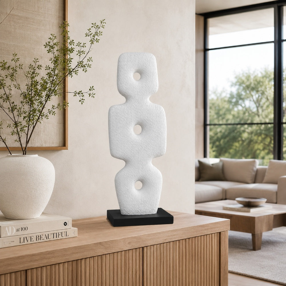 Abstract Totem Sculpture, Cutout Center, Pedestal, White Resin 20 Inch-BM353440