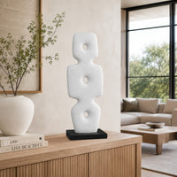 Abstract Totem Sculpture, Cutout Center, Pedestal, White Resin 20 Inch-BM353440