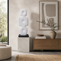 Abstract Totem Sculpture, Cutout Center, Pedestal, White Resin 20 Inch-BM353440