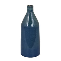 Decorative Vase, Bottle Shape, Narrow Neck, Speckled Blue Ceramic 15 Inch-BM353441