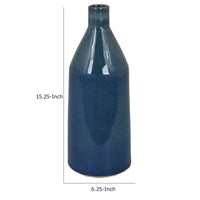 Decorative Vase, Bottle Shape, Narrow Neck, Speckled Blue Ceramic 15 Inch-BM353441