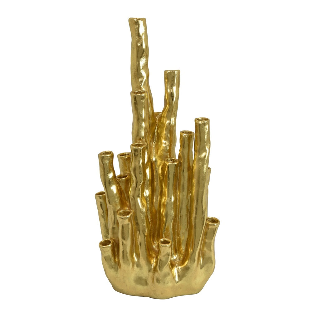 Decorative Coral Vase, Multi Stem Design, Gold Resin 19 Inch-BM353442
