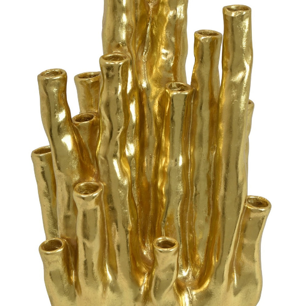 Decorative Coral Vase, Multi Stem Design, Gold Resin 19 Inch-BM353442