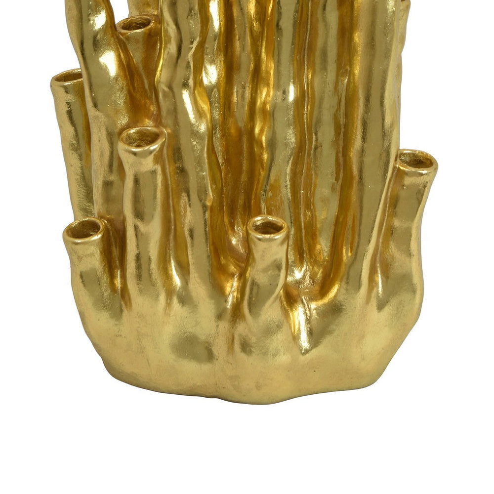 Decorative Coral Vase, Multi Stem Design, Gold Resin 19 Inch-BM353442