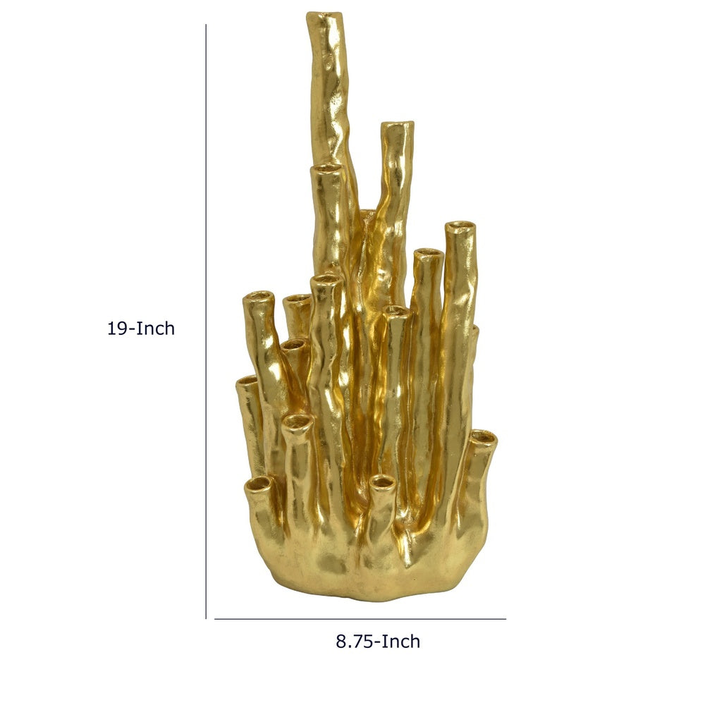 Decorative Coral Vase, Multi Stem Design, Gold Resin 19 Inch-BM353442