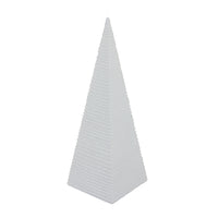 Decorative Pyramid Sculpture, Horizontally Ribbed White Resin 15 Inch-BM353443
