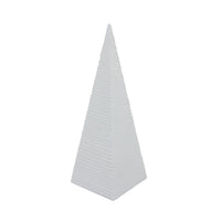 Decorative Pyramid Sculpture, Horizontally Ribbed White Resin 15 Inch-BM353443
