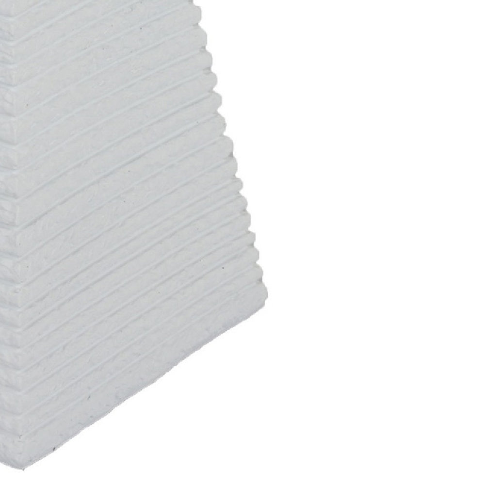 Decorative Pyramid Sculpture, Horizontally Ribbed White Resin 15 Inch-BM353443