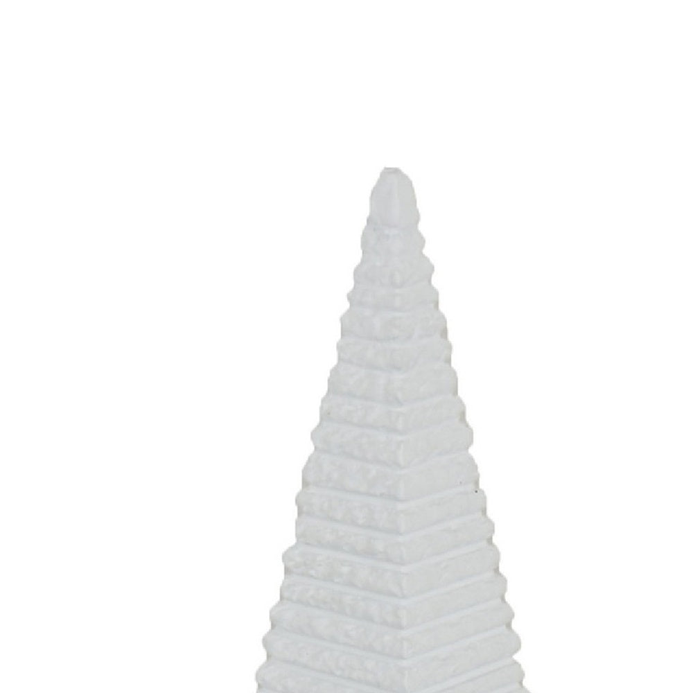 Decorative Pyramid Sculpture, Horizontally Ribbed White Resin 15 Inch-BM353443