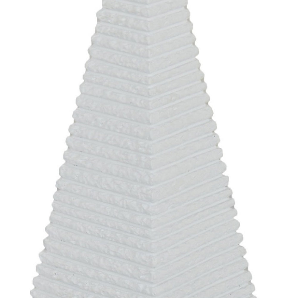 Decorative Pyramid Sculpture, Horizontally Ribbed White Resin 15 Inch-BM353443