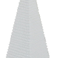 Decorative Pyramid Sculpture, Horizontally Ribbed White Resin 15 Inch-BM353443