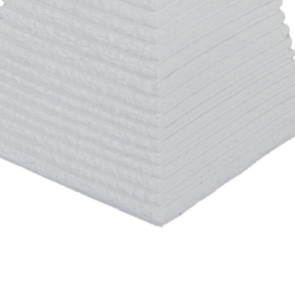 Decorative Pyramid Sculpture, Horizontally Ribbed White Resin 15 Inch-BM353443