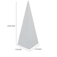 Decorative Pyramid Sculpture, Horizontally Ribbed White Resin 15 Inch-BM353443