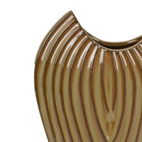 Kathy Decorative Vase, Asymmetrical Rim, Ribbed Brown Ceramic 15 Inch-BM353444