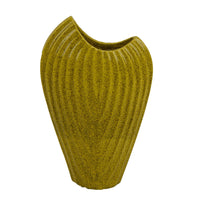 Kathy Decorative Vase, Asymmetrical Rim, Ribbed Yellow Ceramic 15 Inch-BM353445