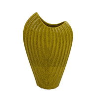 Kathy Decorative Vase, Asymmetrical Rim, Ribbed Yellow Ceramic 15 Inch-BM353445