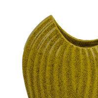 Kathy Decorative Vase, Asymmetrical Rim, Ribbed Yellow Ceramic 15 Inch-BM353445