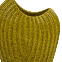 Kathy Decorative Vase, Asymmetrical Rim, Ribbed Yellow Ceramic 15 Inch-BM353445
