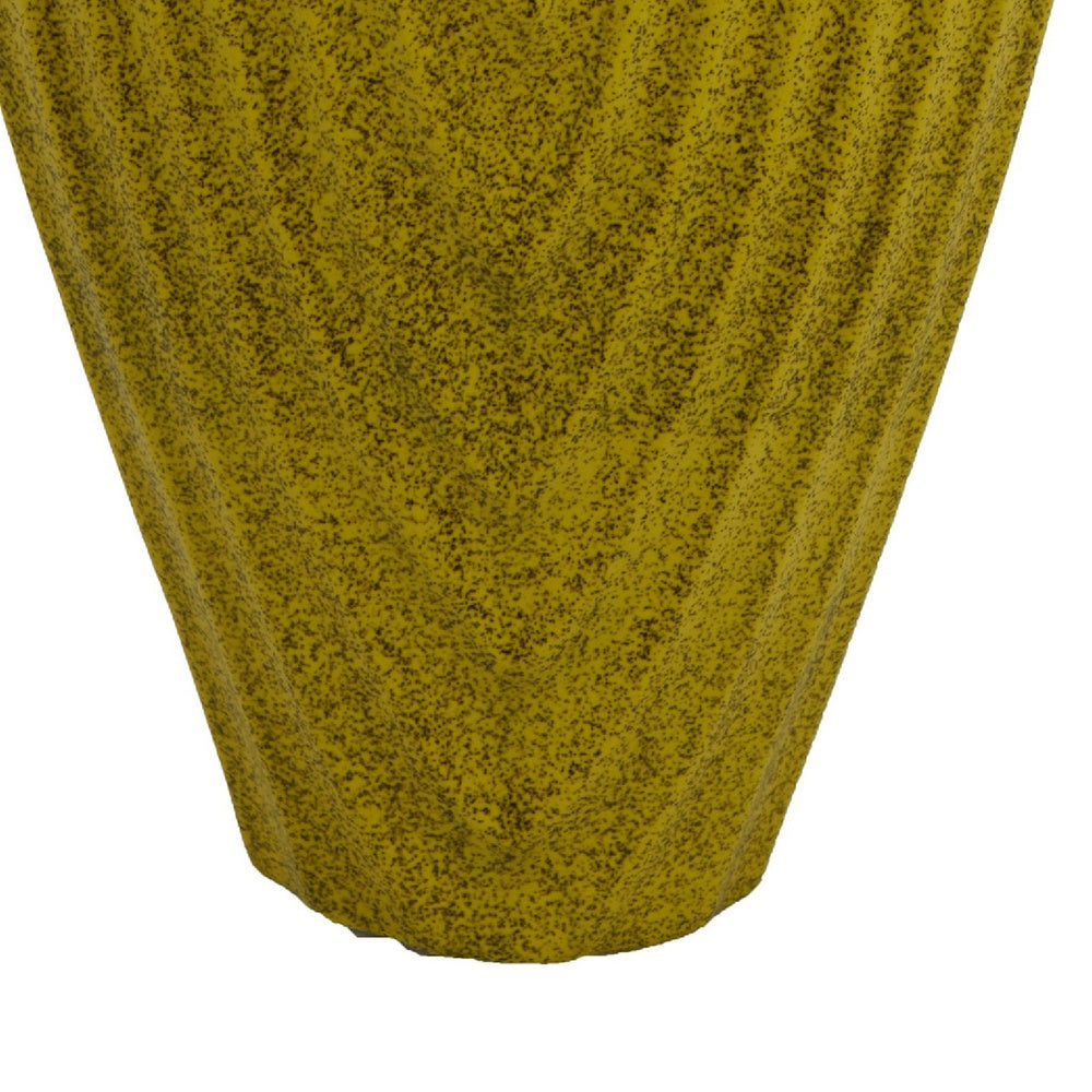Kathy Decorative Vase, Asymmetrical Rim, Ribbed Yellow Ceramic 15 Inch-BM353445