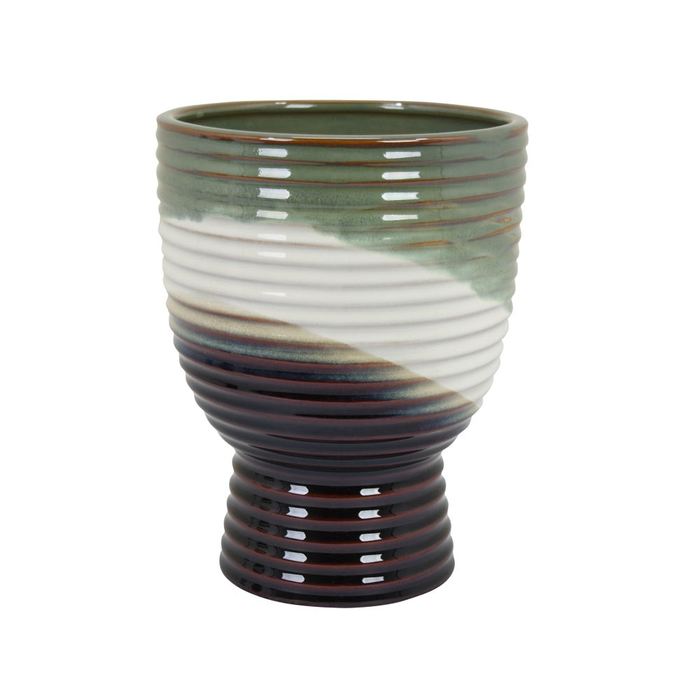Decorative Planter, Tapered Body, Flared Pedestal, Gray Ceramic 10 Inch-BM353446