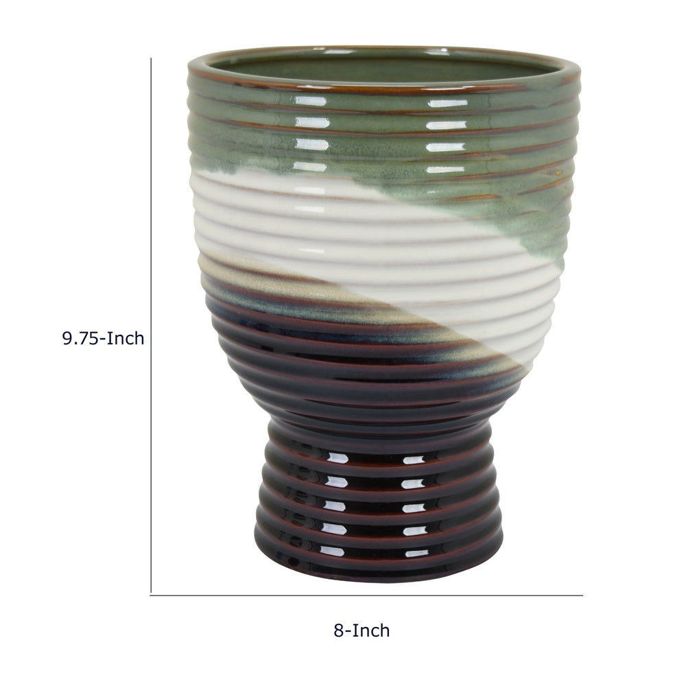 Decorative Planter, Tapered Body, Flared Pedestal, Gray Ceramic 10 Inch-BM353446