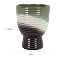 Decorative Planter, Tapered Body, Flared Pedestal, Gray Ceramic 10 Inch-BM353446