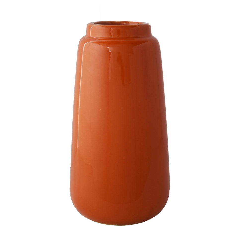 Decorative Vase, Cylindric Body, Narrow Top, Burnt Orange Ceramic 12 Inch-BM353447