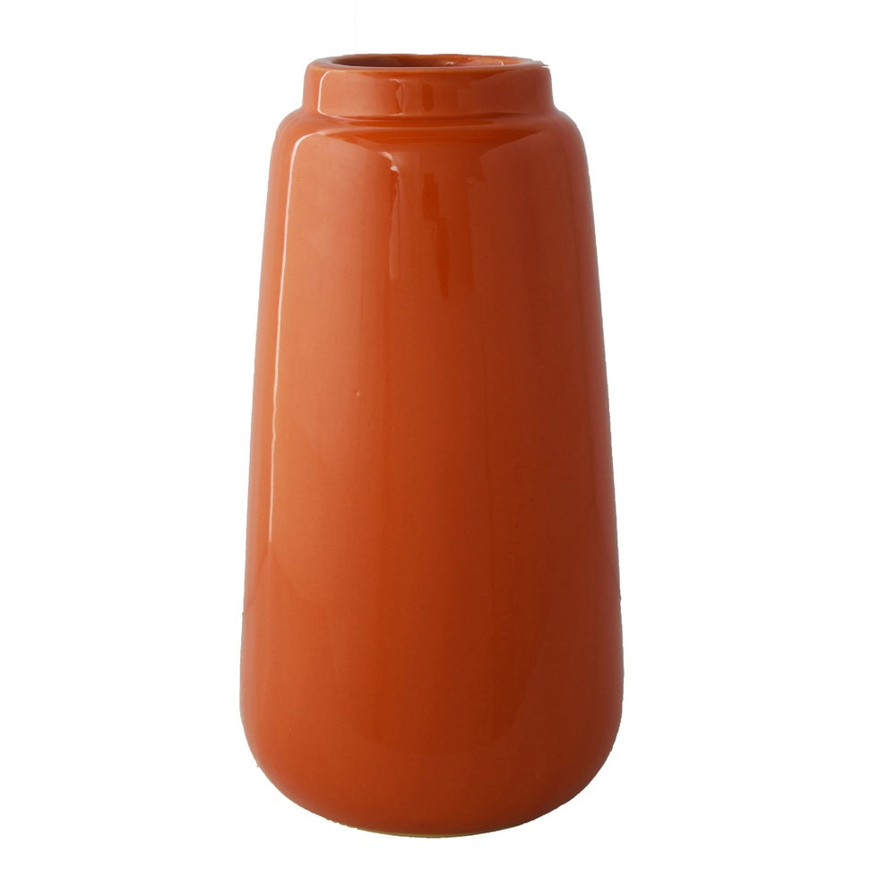 Decorative Vase, Cylindric Body, Narrow Top, Burnt Orange Ceramic 12 Inch-BM353447