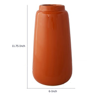 Decorative Vase, Cylindric Body, Narrow Top, Burnt Orange Ceramic 12 Inch-BM353447
