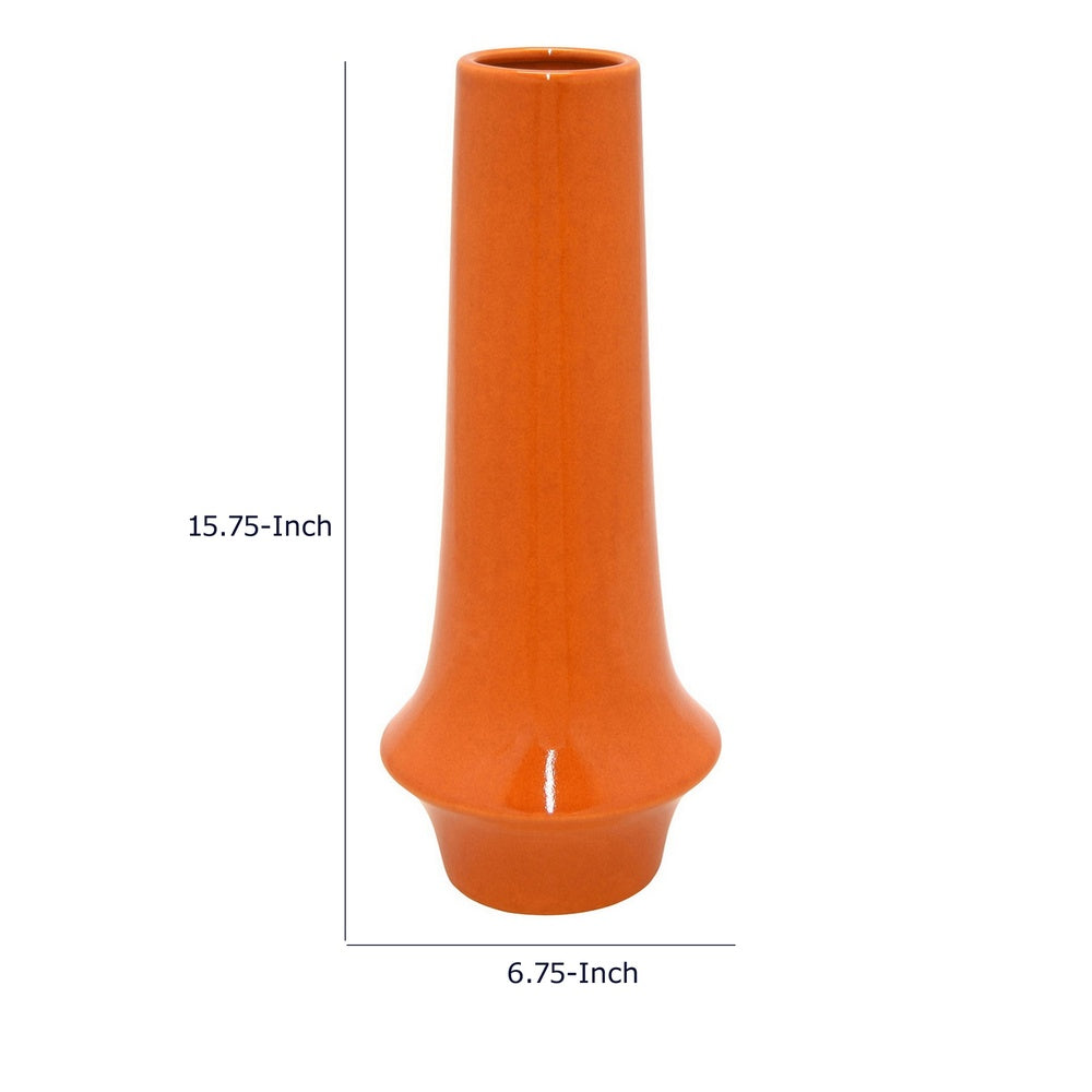 Seny Decorative Vase, Narrow Neck, Flared Base, Orange Ceramic 16 Inch-BM353448