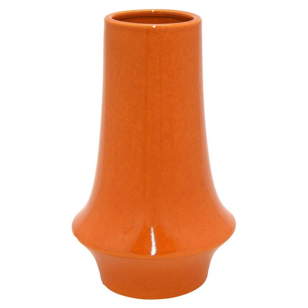 Seny Decorative Vase, Narrow Neck, Flared Base, Orange Ceramic 12 Inch-BM353449
