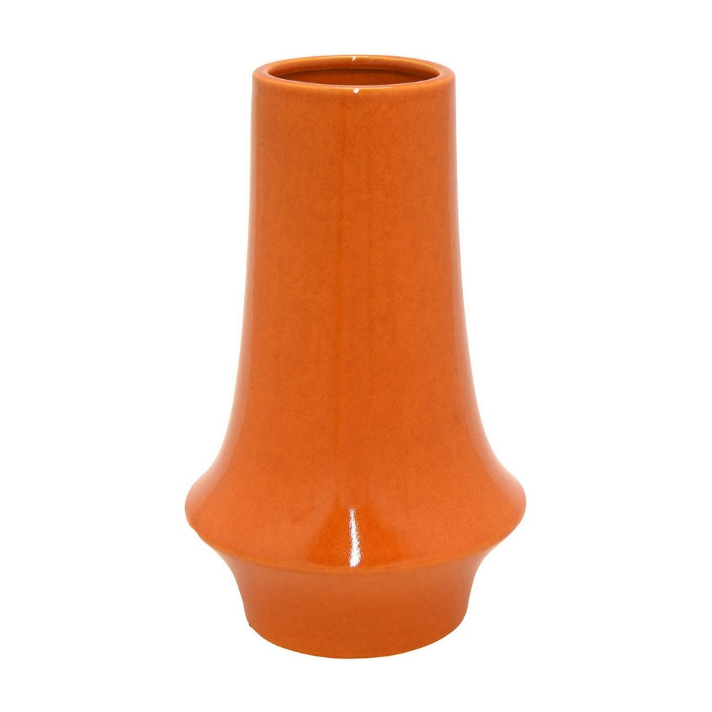 Seny Decorative Vase, Narrow Neck, Flared Base, Orange Ceramic 12 Inch-BM353449