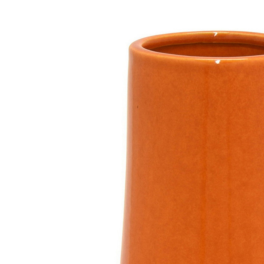 Seny Decorative Vase, Narrow Neck, Flared Base, Orange Ceramic 12 Inch-BM353449