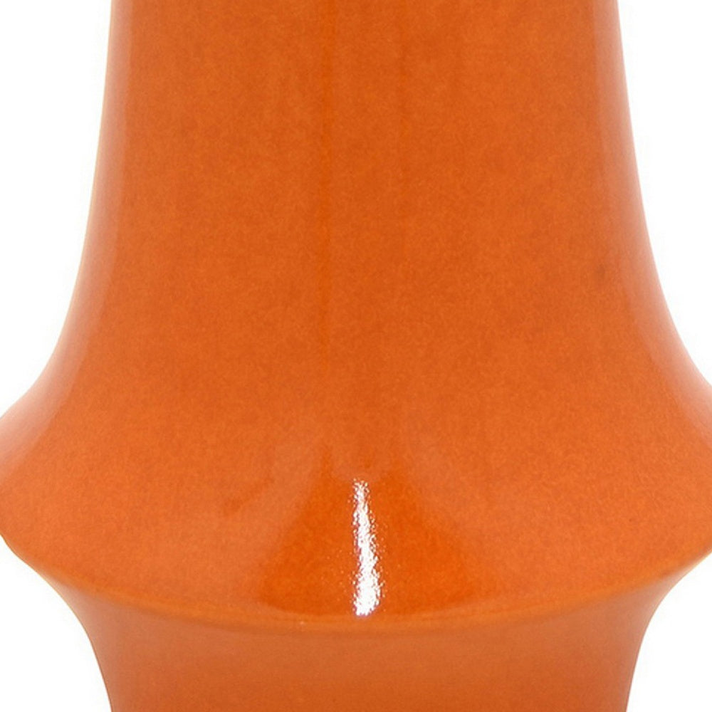Seny Decorative Vase, Narrow Neck, Flared Base, Orange Ceramic 12 Inch-BM353449