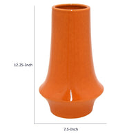Seny Decorative Vase, Narrow Neck, Flared Base, Orange Ceramic 12 Inch-BM353449