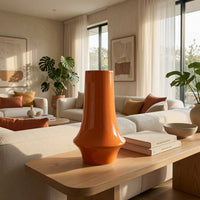Seny Decorative Vase, Narrow Neck, Flared Base, Orange Ceramic 12 Inch-BM353449