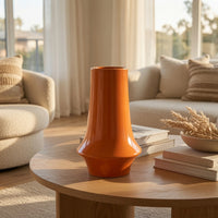 Seny Decorative Vase, Narrow Neck, Flared Base, Orange Ceramic 12 Inch-BM353449