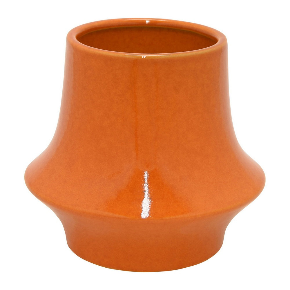 Seny Decorative Vase, Narrow Neck, Flared Base, Orange Ceramic 9 Inch-BM353450