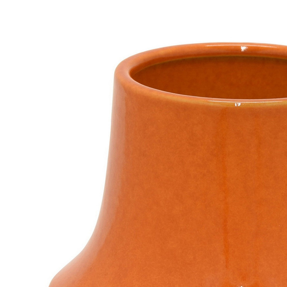 Seny Decorative Vase, Narrow Neck, Flared Base, Orange Ceramic 9 Inch-BM353450