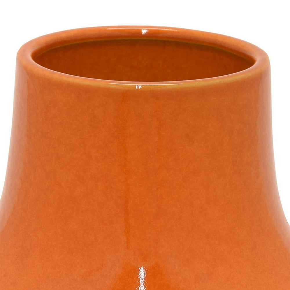 Seny Decorative Vase, Narrow Neck, Flared Base, Orange Ceramic 9 Inch-BM353450