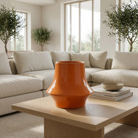 Seny Decorative Vase, Narrow Neck, Flared Base, Orange Ceramic 9 Inch-BM353450