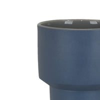 Sculptural Totem Vase, Stacked Geometric Accents, Blue Ceramic 16 Inch-BM353451