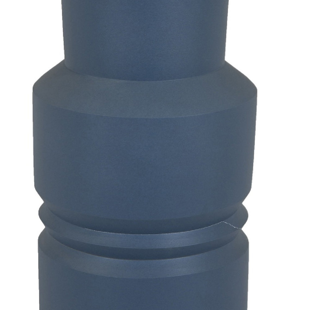 Sculptural Totem Vase, Stacked Geometric Accents, Blue Ceramic 16 Inch-BM353451