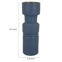 Sculptural Totem Vase, Stacked Geometric Accents, Blue Ceramic 16 Inch-BM353451