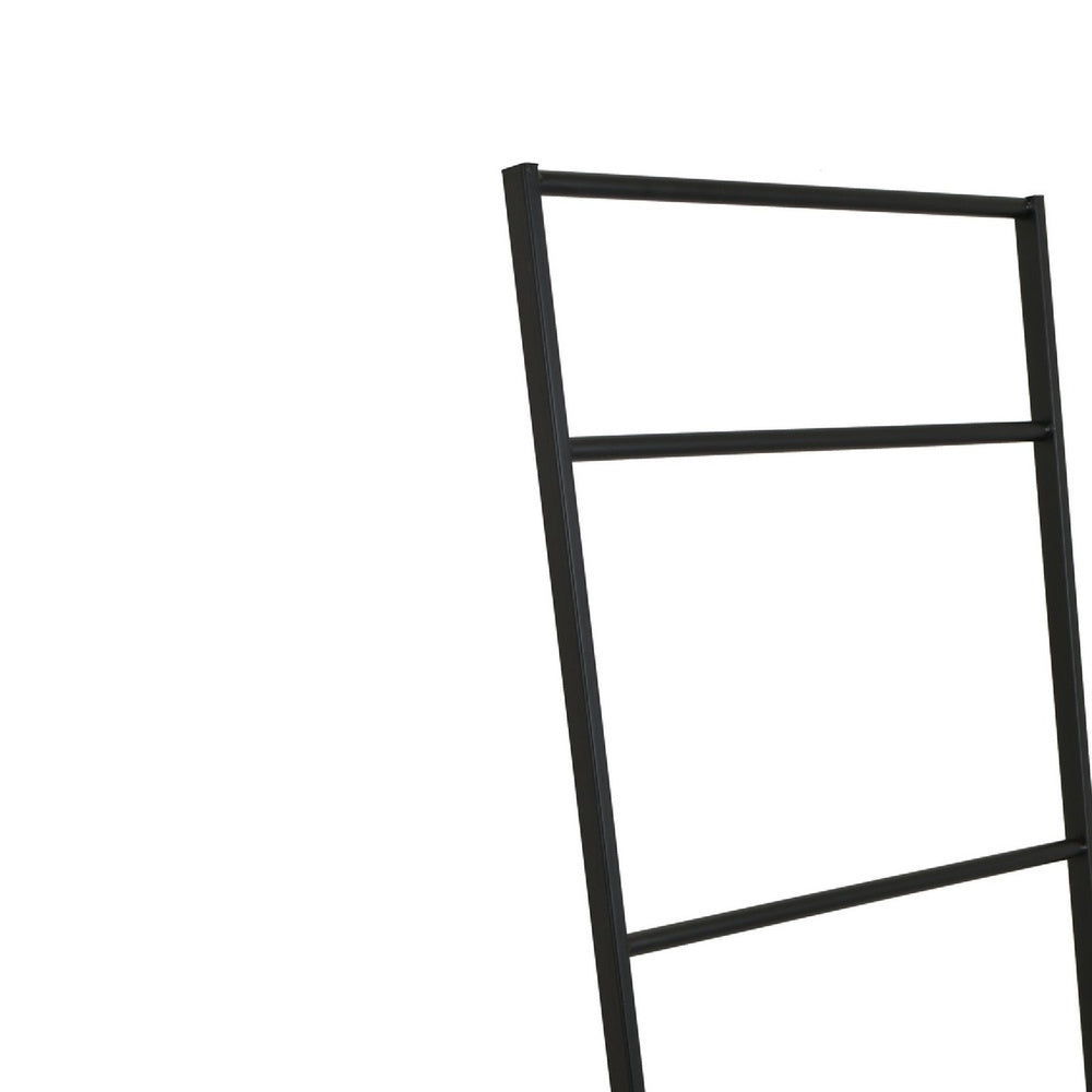 Freestanding Towel Quilt Rack, 4 Rungs, Built-in Base, Black Metal 39 Inch-BM353452