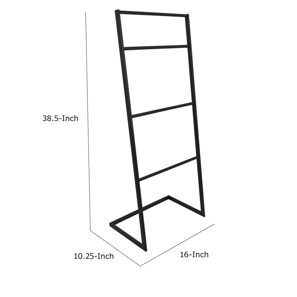 Freestanding Towel Quilt Rack, 4 Rungs, Built-in Base, Black Metal 39 Inch-BM353452