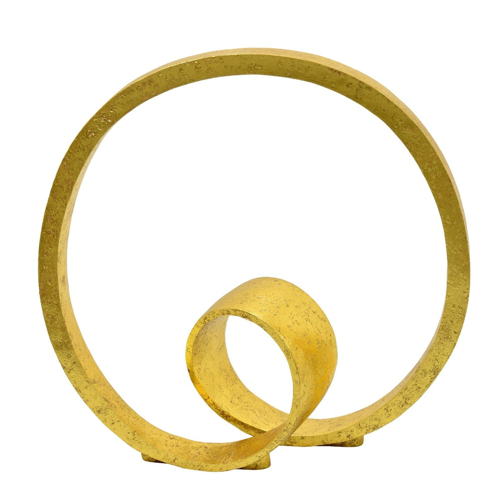 Tabletop Decor, Abstract Loop Sculpture, Textured Gold Resin 13 Inch-BM353453