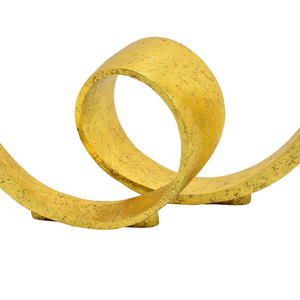 Tabletop Decor, Abstract Loop Sculpture, Textured Gold Resin 13 Inch-BM353453