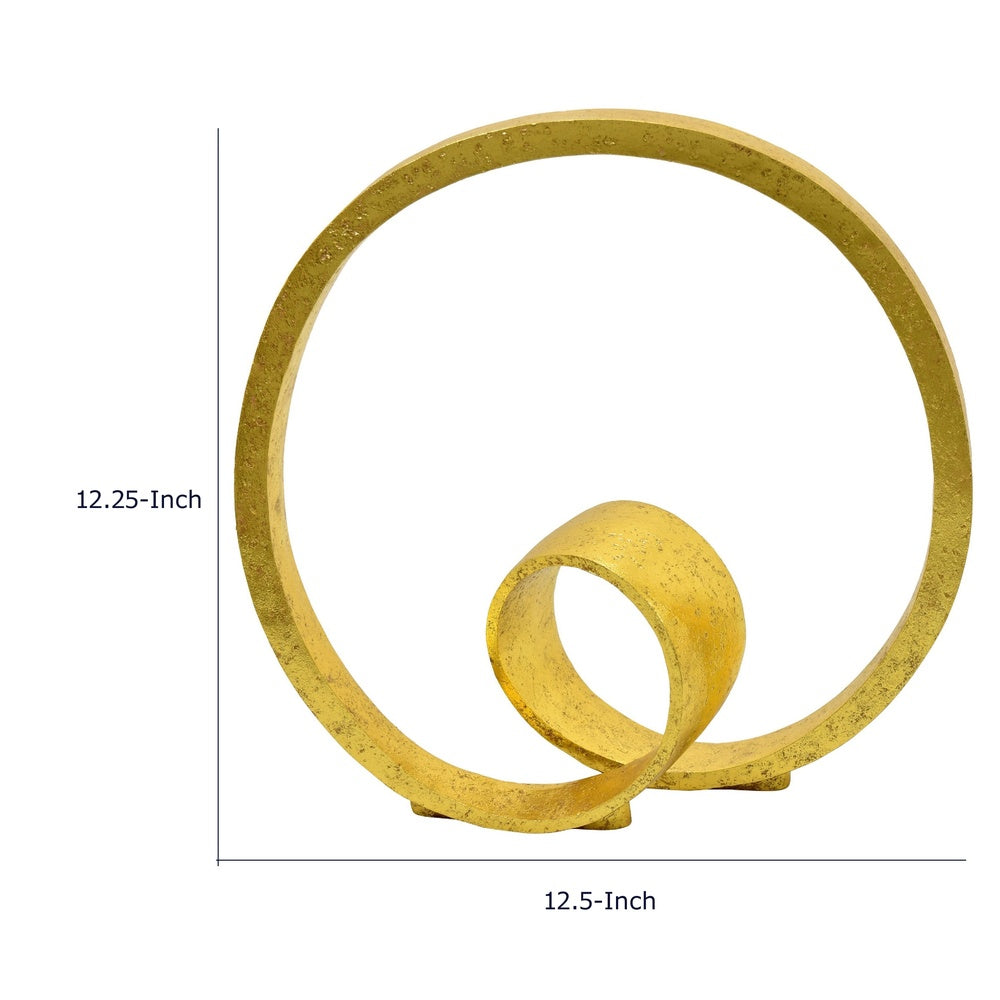 Tabletop Decor, Abstract Loop Sculpture, Textured Gold Resin 13 Inch-BM353453